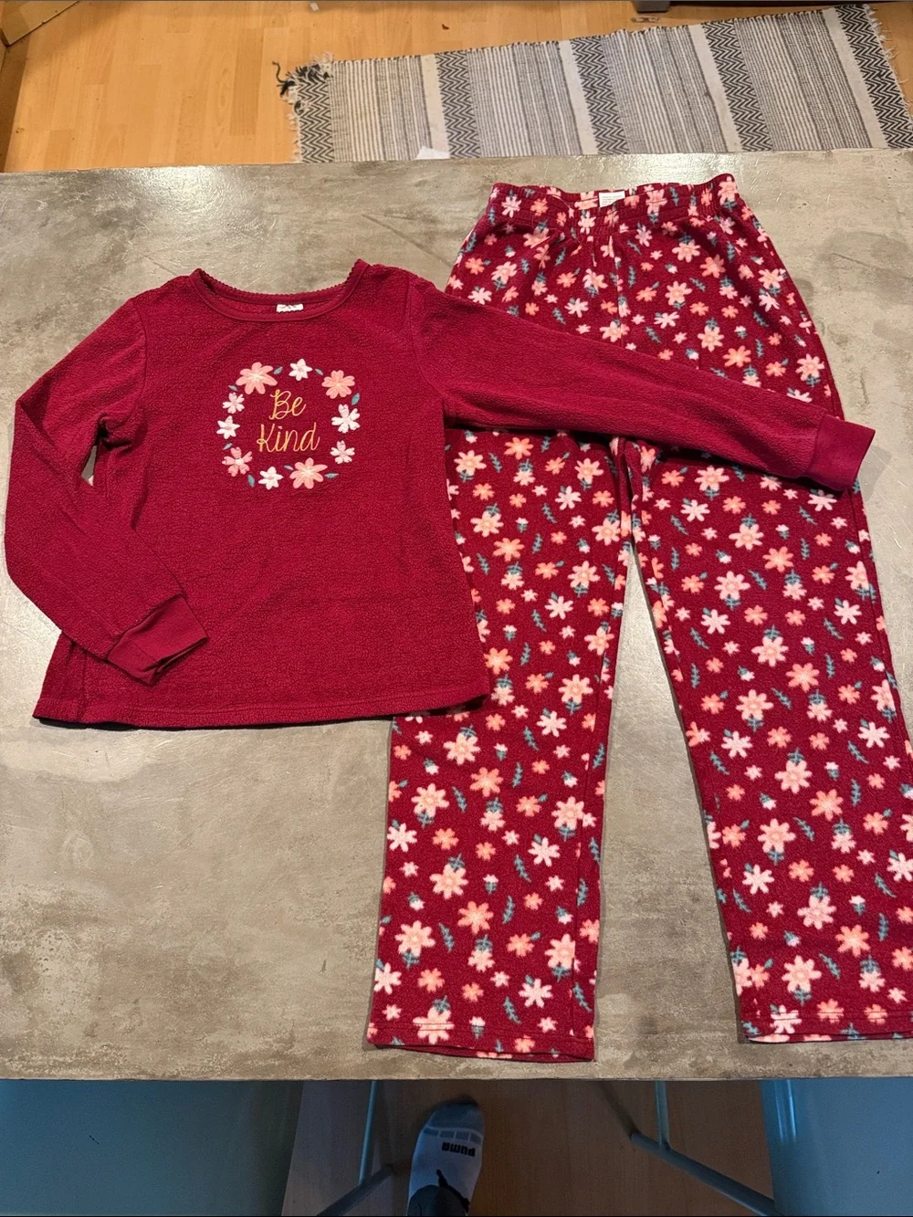 Kids Red 'Be Kind' Floral Pajama Set